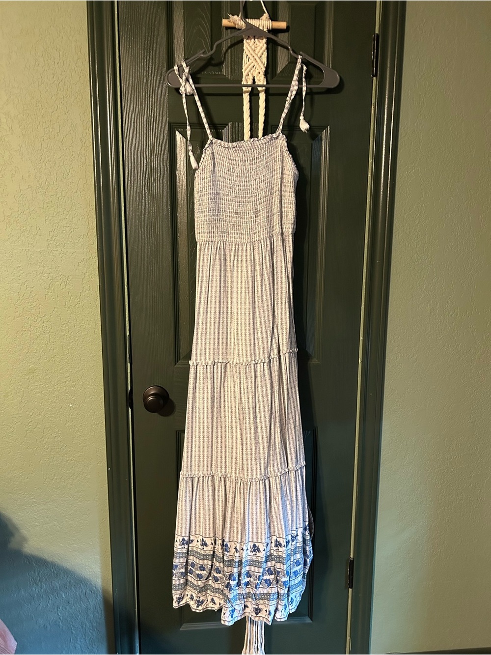 Japna Blue and White Tiered Smocked Maxi Dress